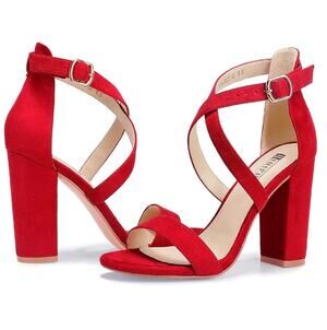 Red suede chunky block heels new women’s size 6